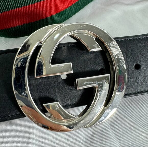 GUCCI 214351 Green Red Nylon Web Interlocking GG Men's Belt Made in Italy 90-36 - Picture 5 of 10